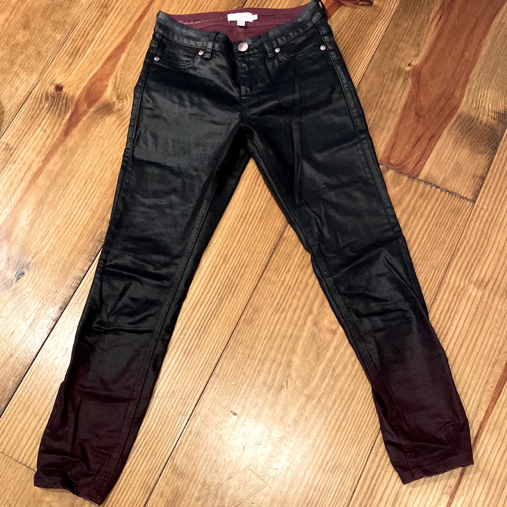 Ted Baker mid rise burgundy-black coated ankle jeans—very good condition, 25